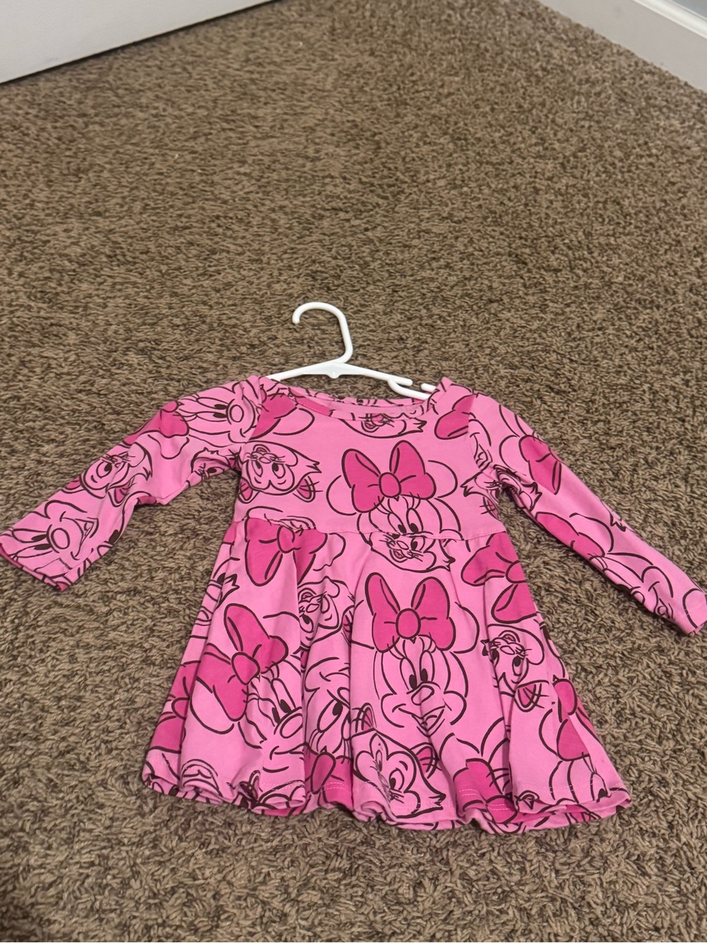 Disney Pink Minnie Mouse All-Over Print Long Sleeve Dress
